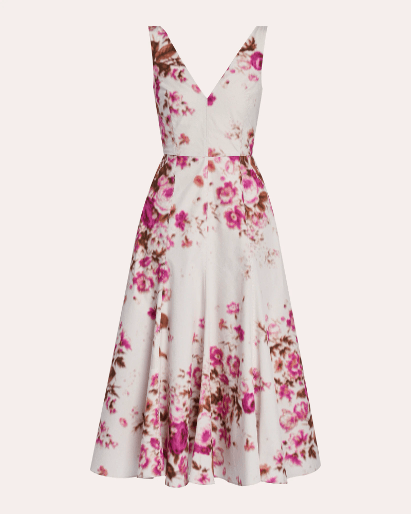 ERDEM Women's Floral Cotton Fit & Flare Midi Dress in Pink