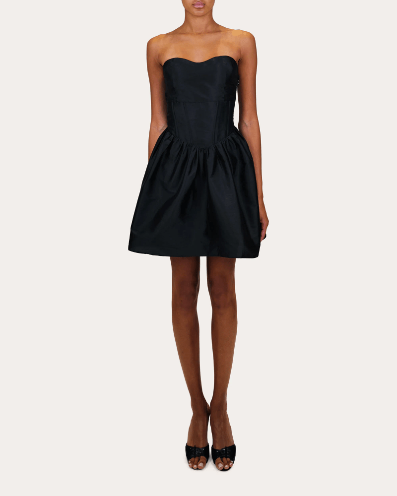 Azeeza Women's Naina Gathered Taffeta Strapless Mini Dress in Black Polyester