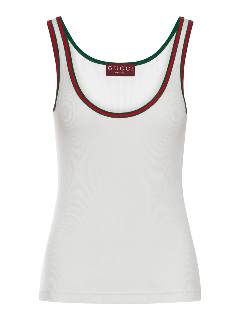 RIBBED COTTON TANK TOP WITH WEB - Gucci - Woman