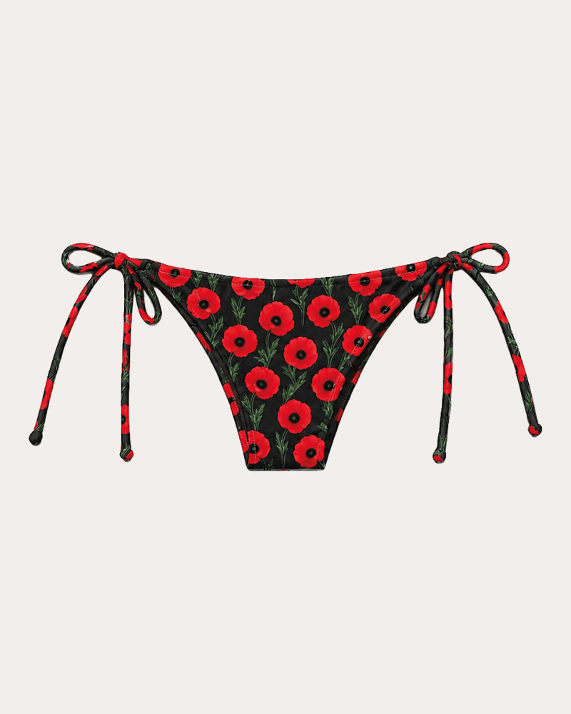 Verdelimon Women's Bauta Floral String Bikini Bottoms in Black Polyester