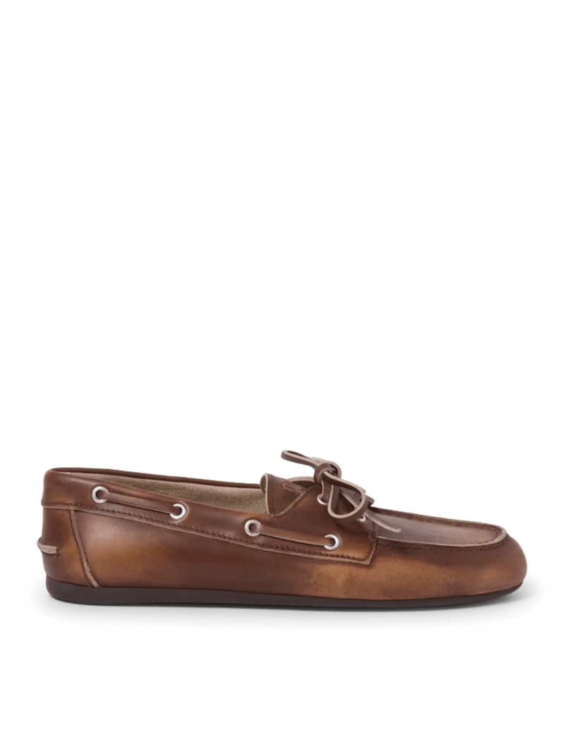 UNLINED BOAT LOAFERS IN DECOLORED LEATHER - Miu Miu - Woman