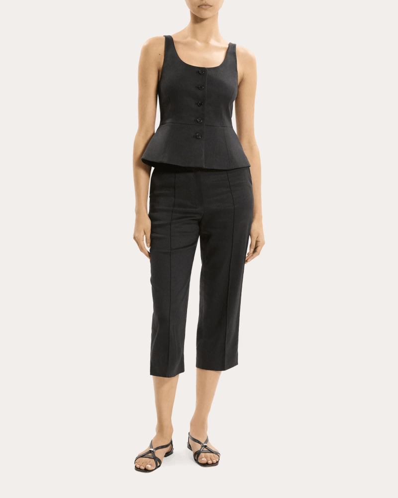 Theory Women's Linen Twill Peplum Vest Top in Black Linen/Viscose/Elastane