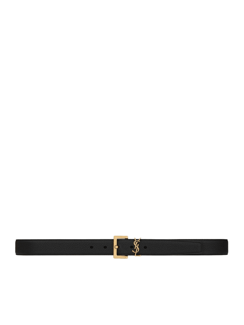 CASSANDRE HAMMERED LEATHER BELT WITH SQUARE BUCKLE - Saint Laurent - Man