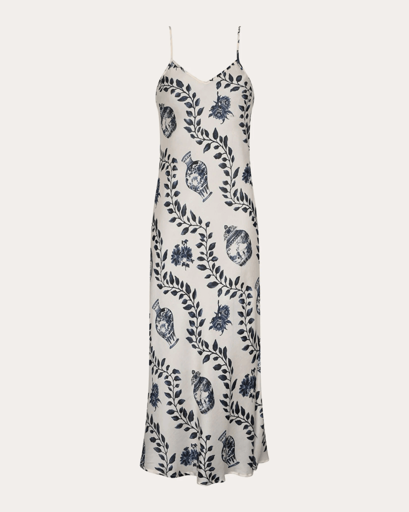Aguaclara Women's Dynastie Royale Cotton Silk Midi Slip Dress in Blue Cotton/Silk