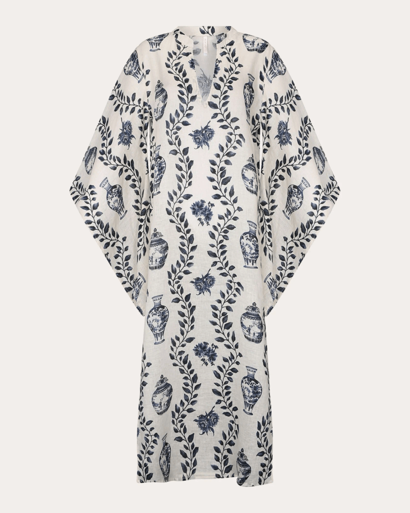 Aguaclara Women's Dynastie Royale Linen Maxi Kaftan in Blue