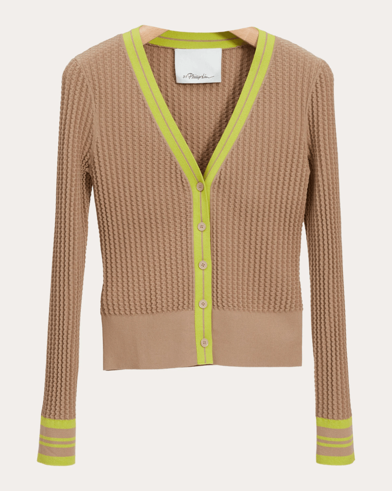 3.1 Phillip Lim Women's Textured Knit V-Neck Cardigan in Neutral Viscose/Elastane/Polyester