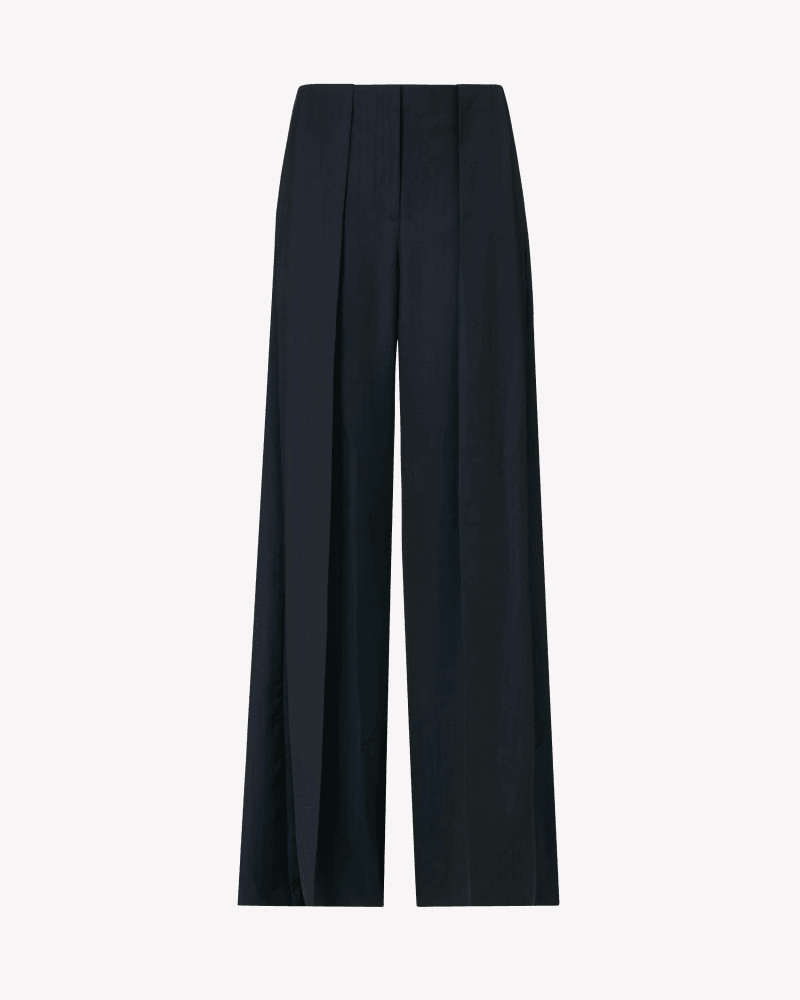 Wool Beltloop Pleated Trouser - Navy Blue
