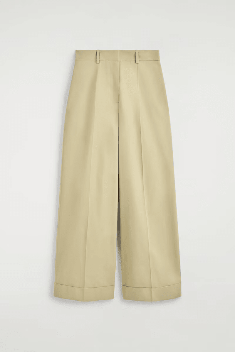 Cotton-Twill Wide-Leg Turn-Up Pants