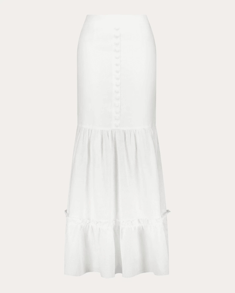 GirlsMustHave Women's Bali Linen Gathered Ruffle Maxi Skirt in White