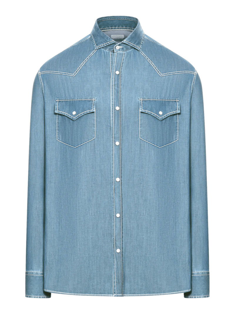 LONG-SLEEVED DENIM SHIRT - Brunello Cucinelli - Man