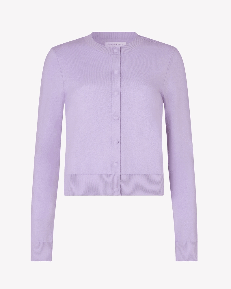 Cashmere Blend Round Neck Cardigan - Hyacinth