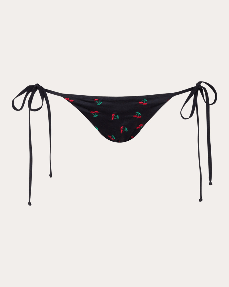 Verdelimon Women's Bauta Embroidered Cherry String Bikini Bottoms in Black Cherries Polyester