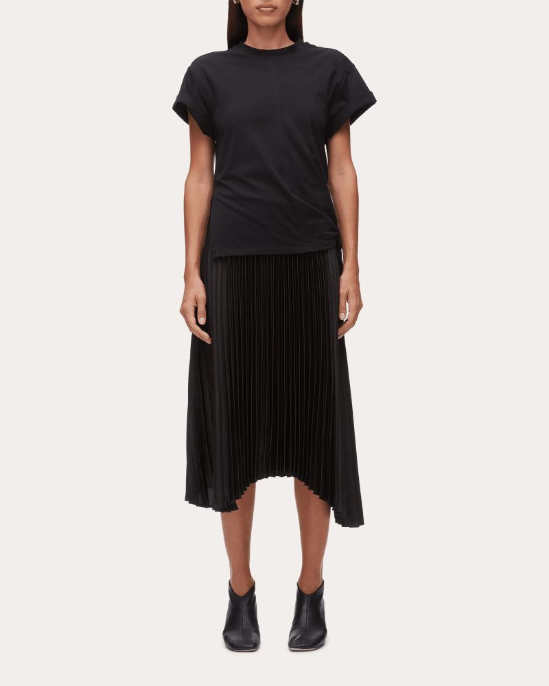 3.1 Phillip Lim Women's Jersey Satin Combo Pleated T-Shirt Dress in Black Cotton