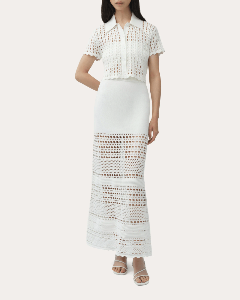 SIMKHAI Women's Westly Eyelet Stitch Maxi Skirt in White Rayon/Polyester