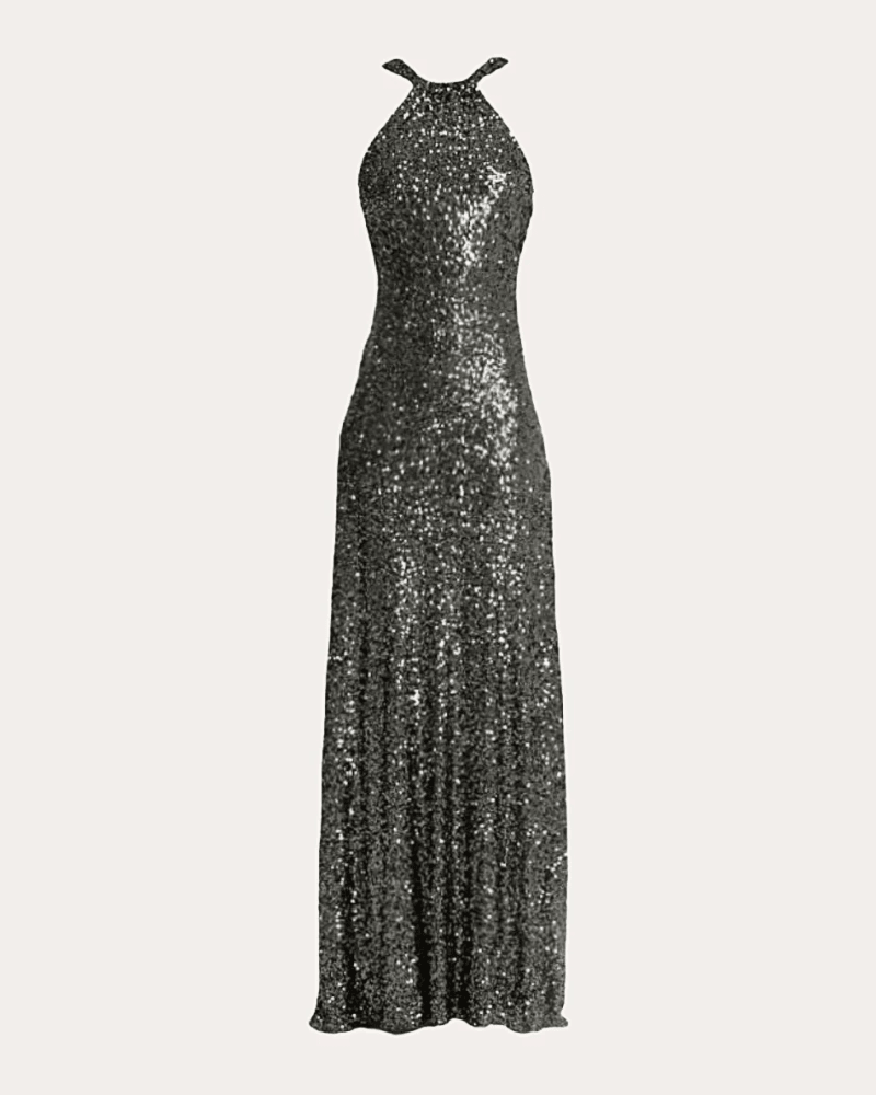 Francisco Arce Women's Calixta Sequin High-Neck Gown in Silver Polyester/Spandex