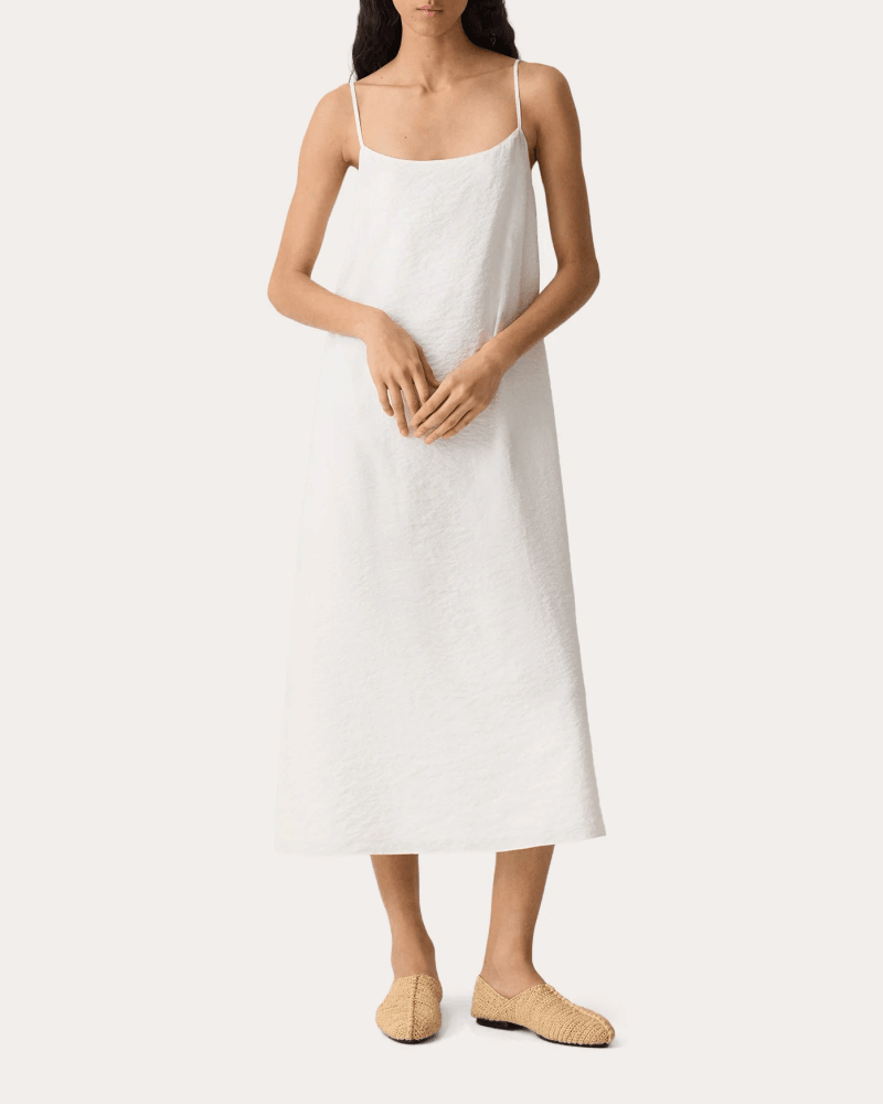 Theory Women's Relaxed Silk Slip Dress in White Silk/Nylon