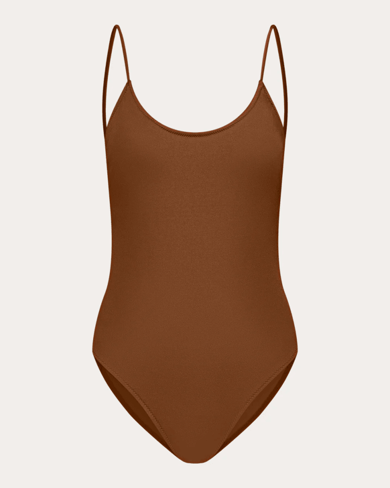 GirlsMustHave Women's Britta Scoop-Back One-Piece in Brown Elastane/Polyamide