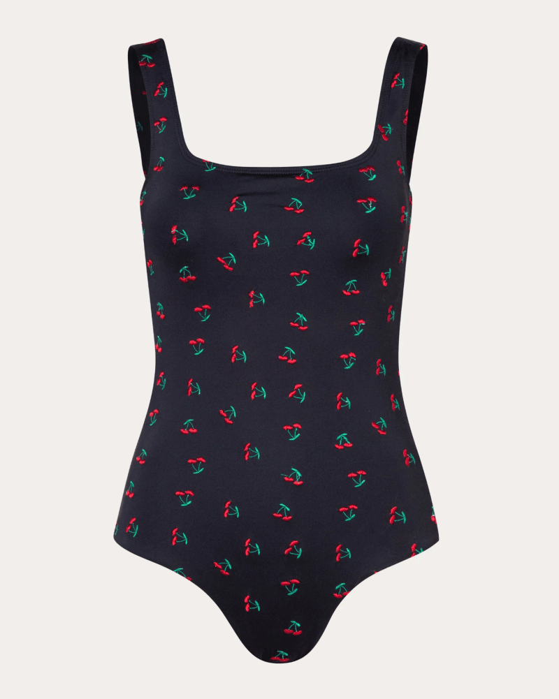 Verdelimon Women's Antoinette Embroidered Cherry One-Piece in Black Cherries Polyester