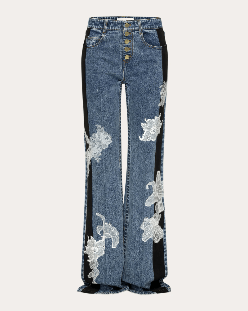 Hellessy Women's Zion Embroidered Lace Straight-Leg Jeans in White Cotton/Denim/Elastane