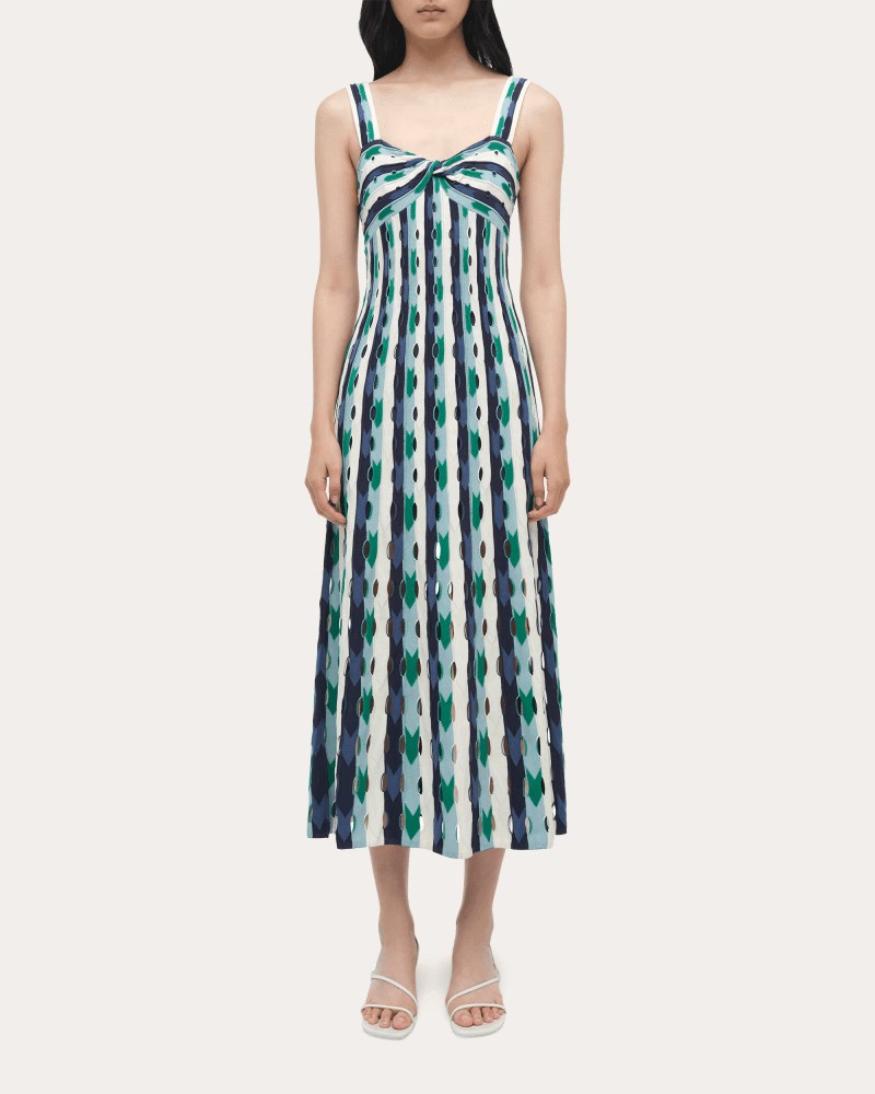 SIMKHAI Women's Christina Stripe Eyelet Knit Midi Dress Viscose/Nylon/Rayon