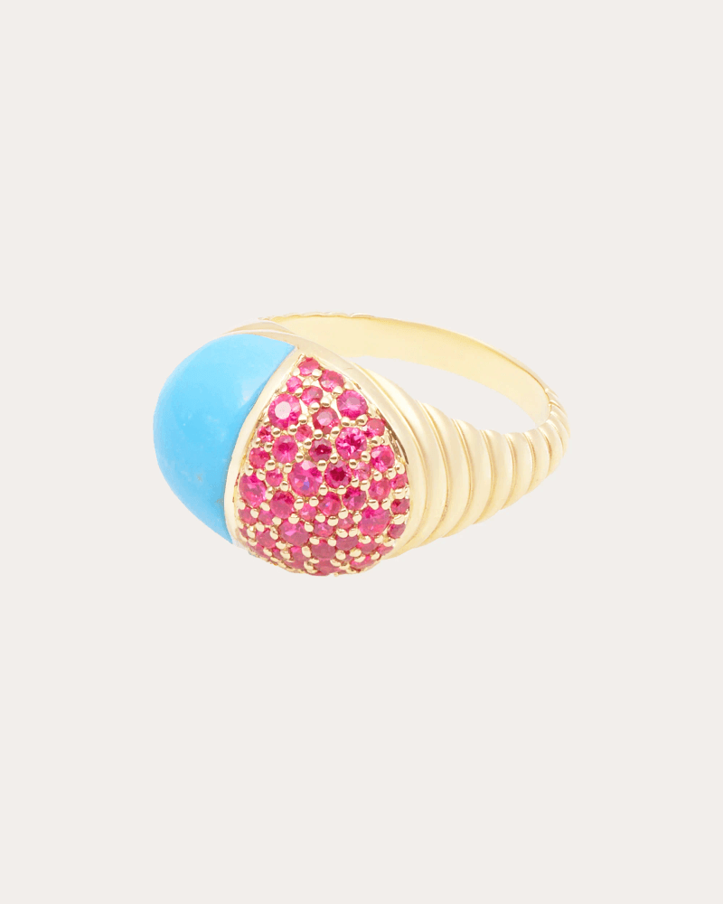 Campbell + Charlotte Women's Pink Sapphire & Turquoise 14k Gold Found Cap Ring