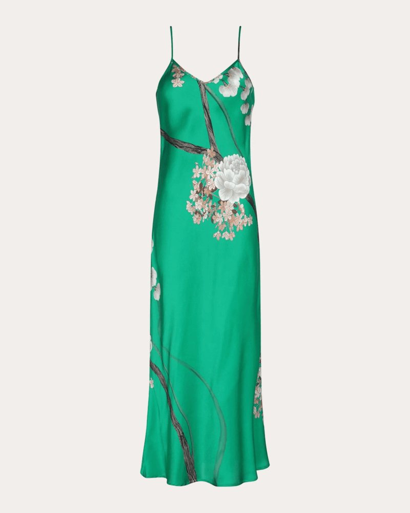 Aguaclara Women's Jade Silk Midi Slip Dress in Green