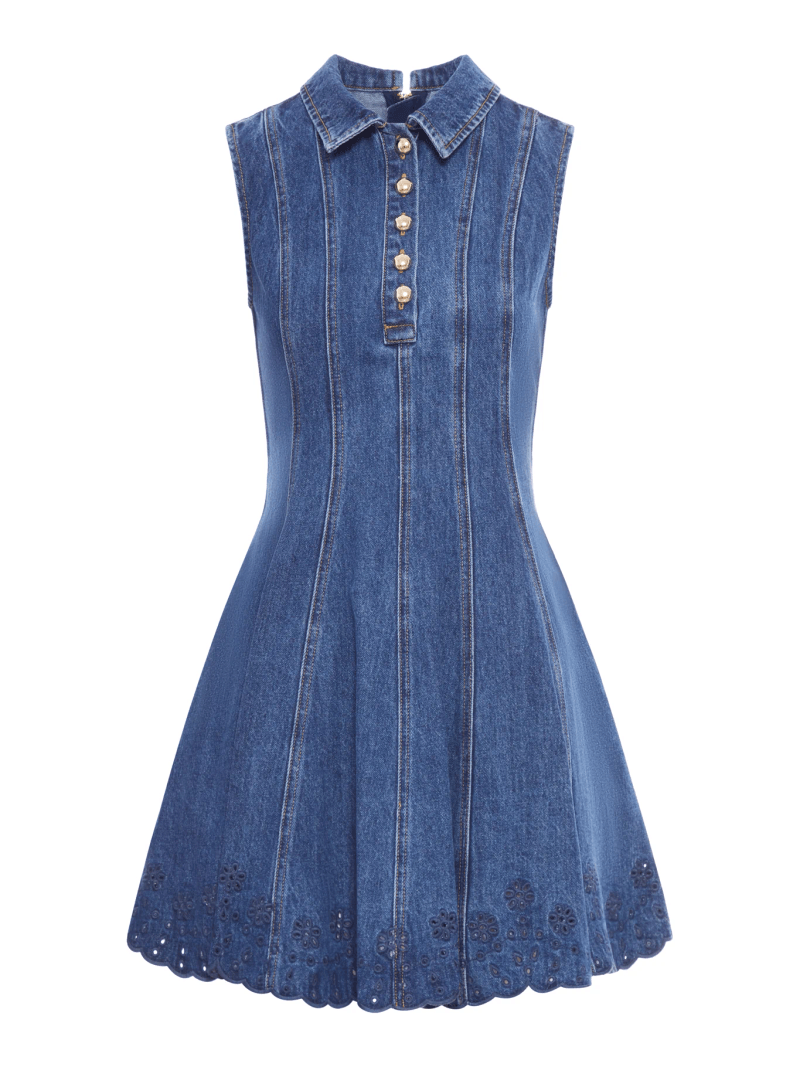 DENIM BRODERIE MINI DRESS - Self-portrait - Woman
