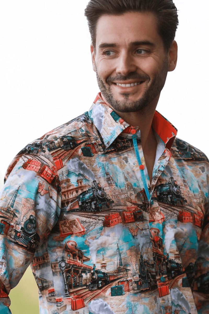 VINTAGE STEAM TRAIN PRINT SHIRT