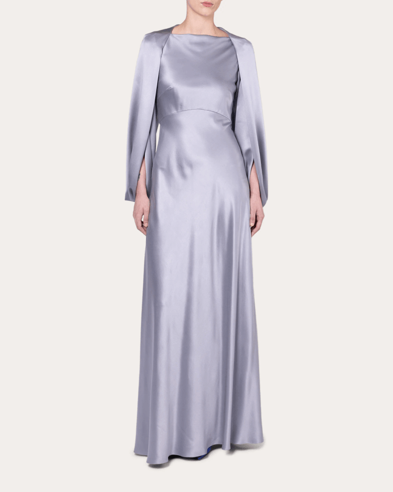 Roksanda Women's Kami Cape-Effect Silk-Satin Gown in Slate Acetate/Silk