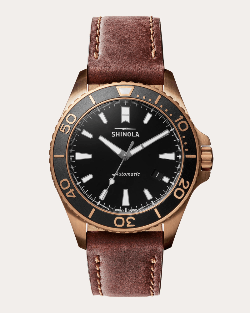 Shinola Men's Bronze Monster 43mm Leather-Strap Watch Set in Black Leather/Nylon