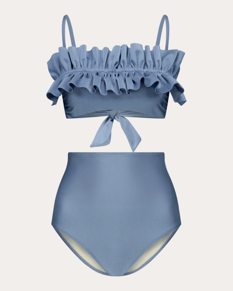 GirlsMustHave Women's Nath Ruffle Bandeau Bikini Top in Blue Elastane/Polyamide
