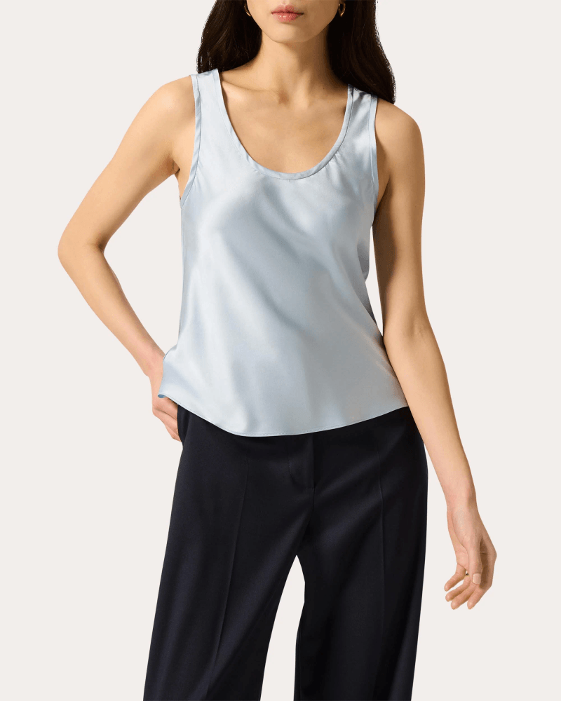 Argent Women's Silk Charmeuse Scoop Neck Tank Top in Blue