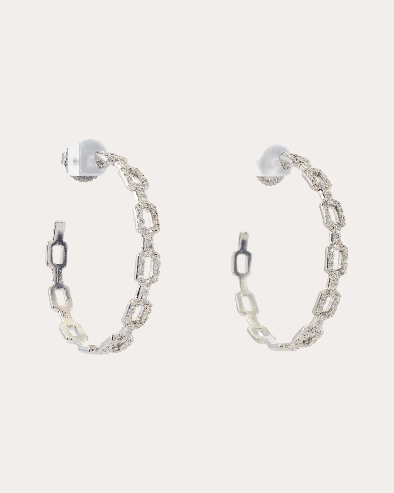 Armenta Women's Diamond Paperclip Hoop Earrings in Grey 14K Gold