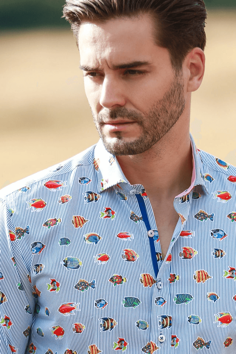 STRIPE PRINTED MULTICOLOR FISH LONG SLEEVE