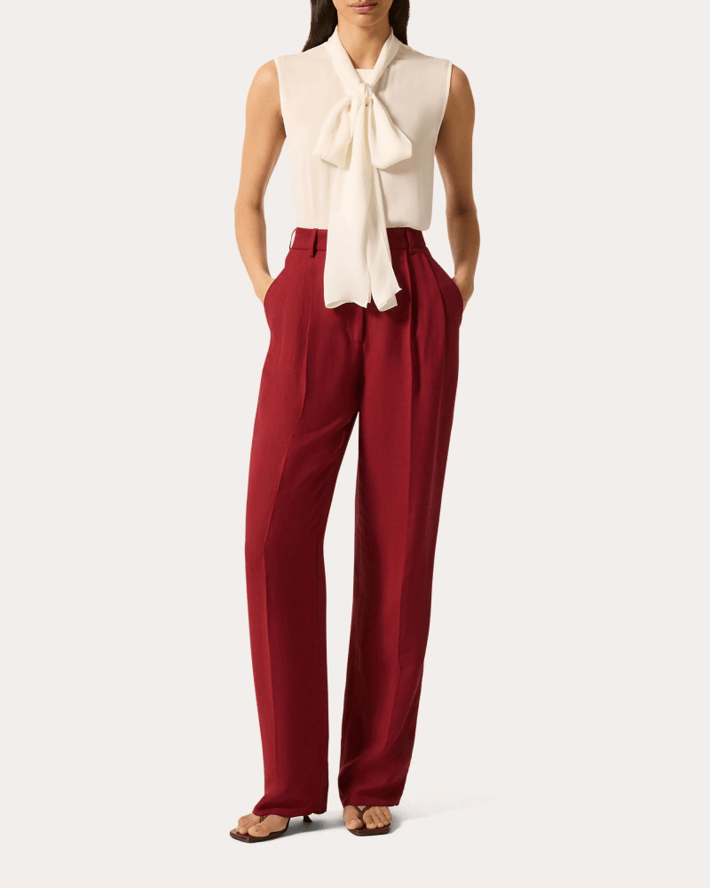 Argent Women's Silk Georgette Sleeveless Bow Blouse in White