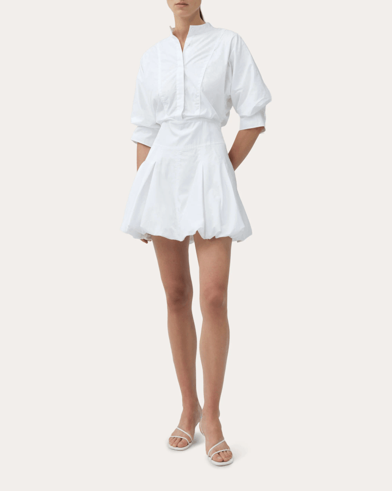 SIMKHAI Women's Effie Poplin Bubble-Hem Mini Shirt Dress in White Cotton/Polyester