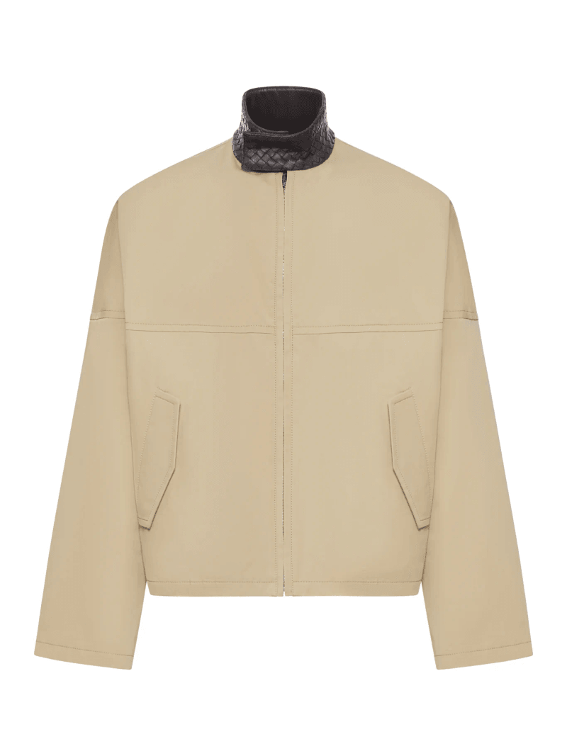 COTTON BLOUSON WITH WOVEN LEATHER COLLAR - Bottega Veneta - Man