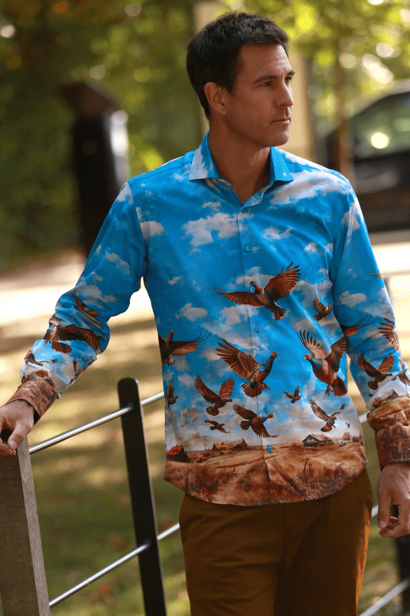 FLYING PHEASANTS PLACEMENT PRINT SHIRT