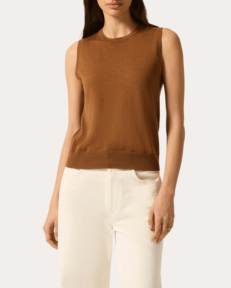 Argent Women's Fine Knit Wool-Silk Sleeveless Top in Brown Wool/Silk