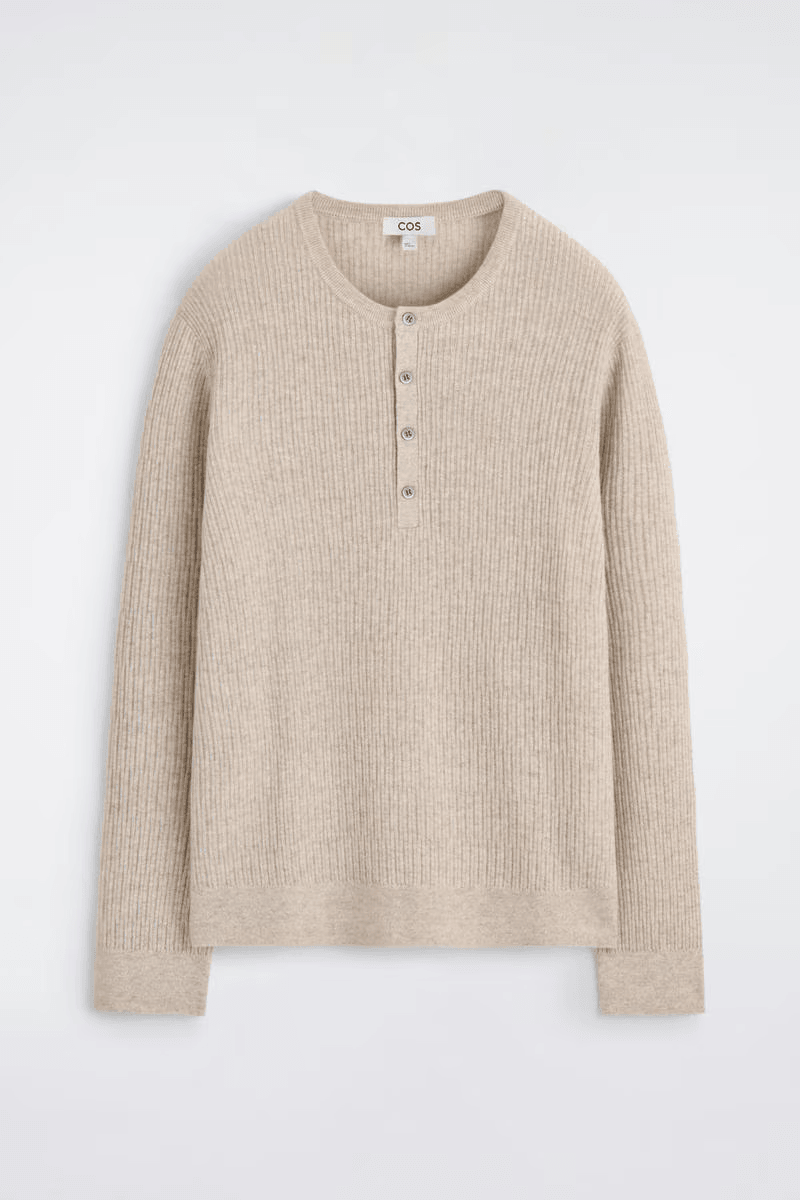 Cashmere-Linen Henley T-Shirt in Beige