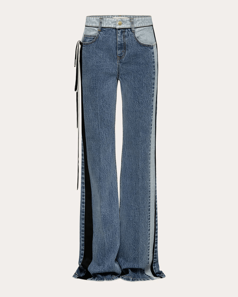 Hellessy Women's Ben Satin Ribbon Straight-Leg Jeans in Blue Cotton/Denim/Elastane