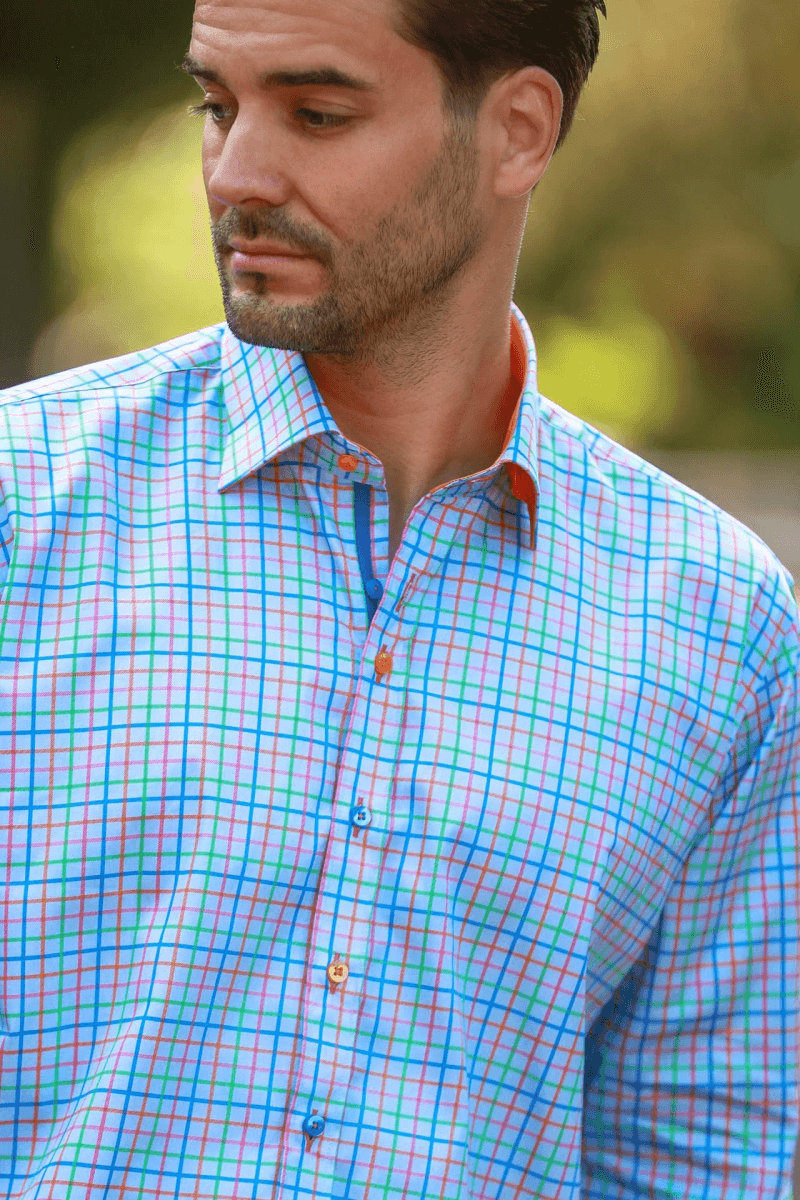 SKY MULTI CHECK PRINT SHIRT