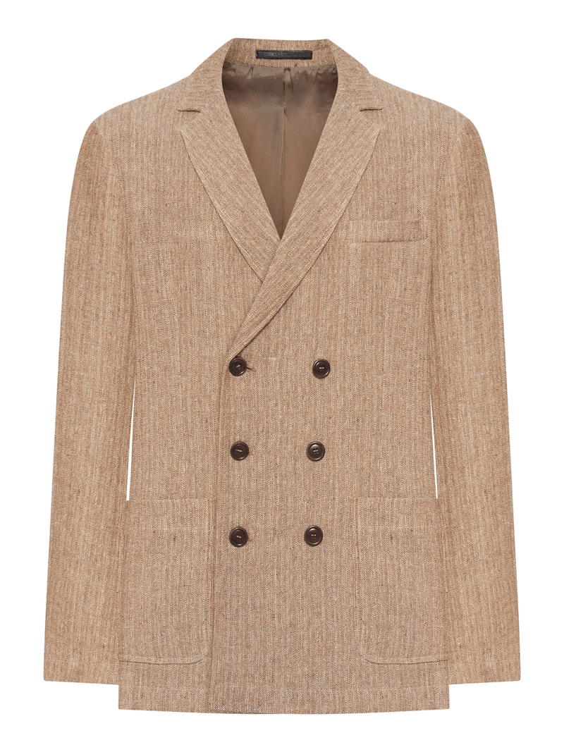 DOUBLE-BREASTED LINEN BLAZER - Giorgio Armani - Man