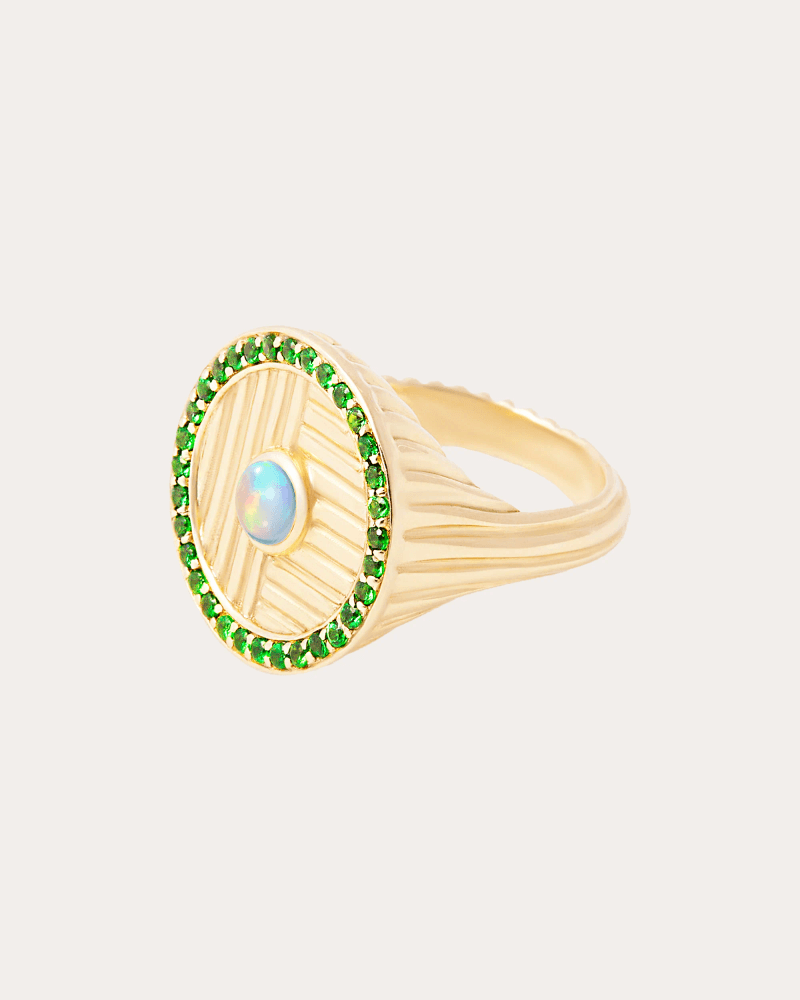 Campbell + Charlotte Women's Opal & Tsavorite 14k Gold Found Ribbed Ring in Tsavorite/opal