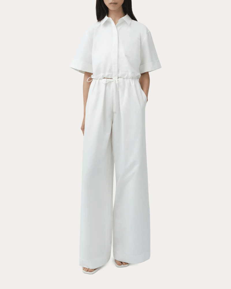 SIMKHAI Women's Ryett Cotton Faille Cropped Button-Up Top in White Cotton/Polyamide