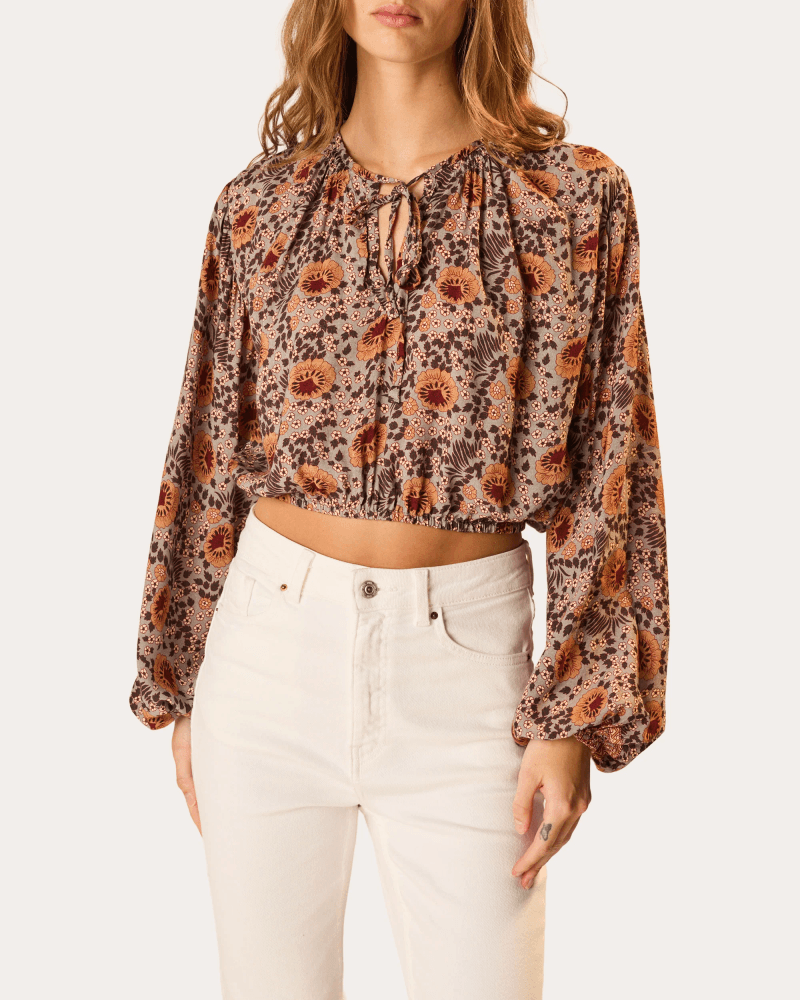 Natalie Martin Women's Amelia Floral Tie-Neck Crop Top Rayon