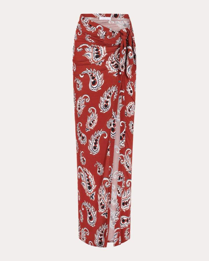 Rabanne Women's Paisley-Print Stretch-Jersey Maxi Skirt in Paisley Terracotta Viscose/Elastane