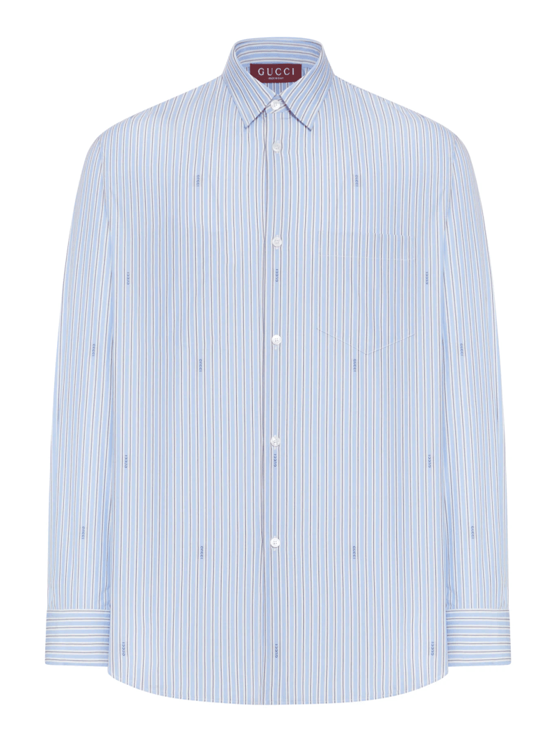 STRIPED COTTON POPLIN SHIRT WITH GUCCI LOGO - Gucci - Man