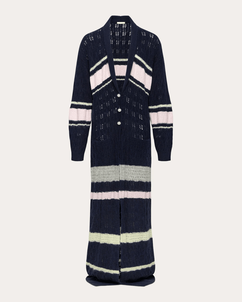 Hellessy Women's Mixed Knit Stripe Aram Duster Cardigan in Black Cashmere/Wool/Viscose