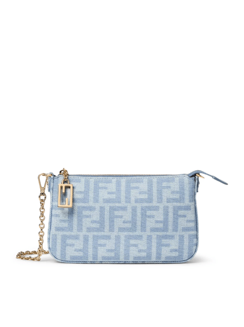 FF DENIM BAGUETTE POUCH LIGHT BLUE - Fendi - Woman